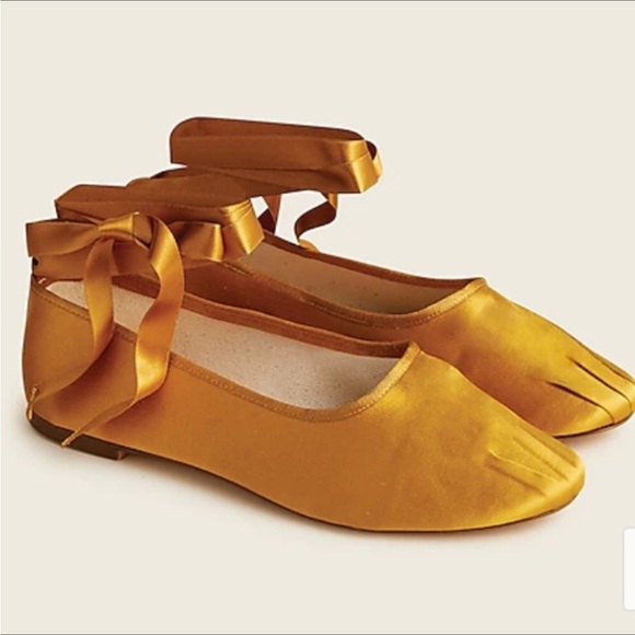 J. Crew Shoes J Crew Pleated Satin Ribbontie Ballet Flat Yellow